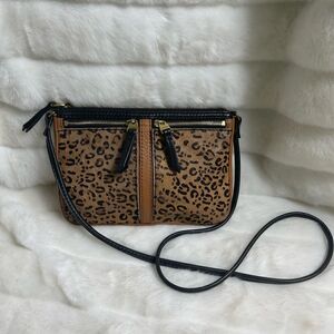 Fossil leather calf hair cheetah prints & tan pebble leather crossbody b…